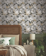 York Wallcoverings PSW1698RL Fantasium Black Floral Peel + S
