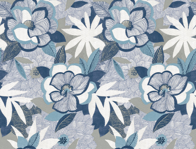 York Wallcoverings PSW1699RL Fantasium Blue Floral Peel + St