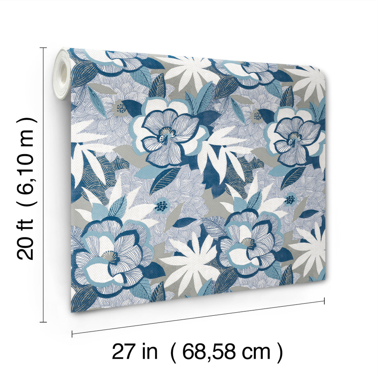 York Wallcoverings PSW1699RL Fantasium Blue Floral Peel + St