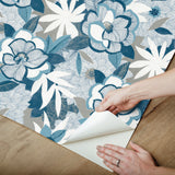 York Wallcoverings PSW1699RL Fantasium Blue Floral Peel + St