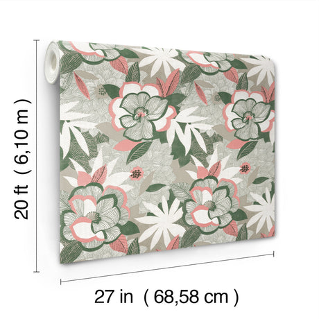York Wallcoverings PSW1700RL Fantasium Coral Floral Peel + S