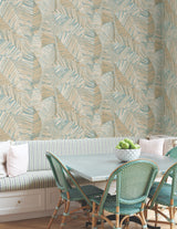 York Wallcoverings PSW1706RL Crown Canopy Teal Palm Peel + S