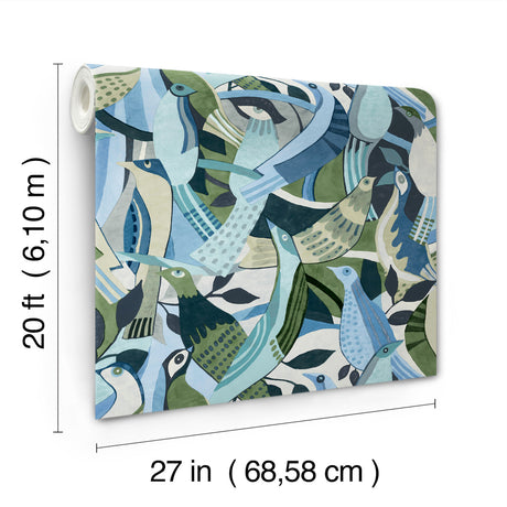 York Wallcoverings PSW1708RL Fauvist Flock Green Abstract Pe