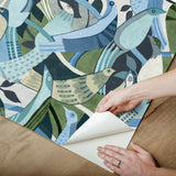 York Wallcoverings PSW1708RL Fauvist Flock Green Abstract Pe
