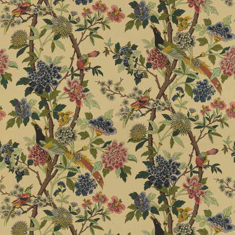 G P & J BAKER R1355.3.0 HYDRANGEA BIRD ROSE/BISCUIT Fabric - Eade's Wallpaper