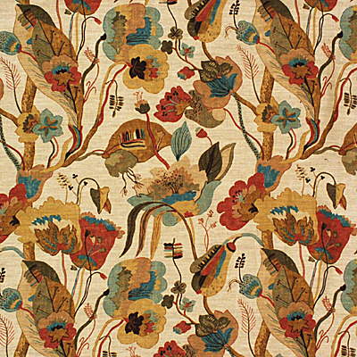 G P & J BAKER R1380.6.0 CALIFORNIA AQUA/STONE Fabric - Eade's Wallpaper