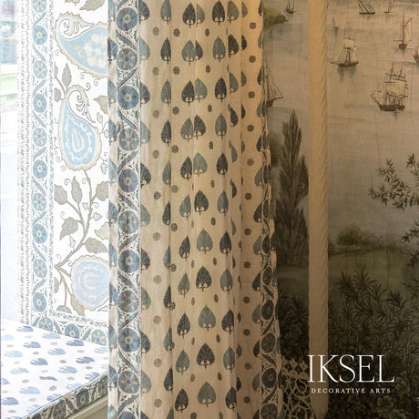Schumacher RF503CR54 SUZANI SPADES in BLUES Fabric - IKSEL