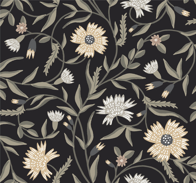 Rifle Paper Co. RF7434 Aster Black Wallpaper