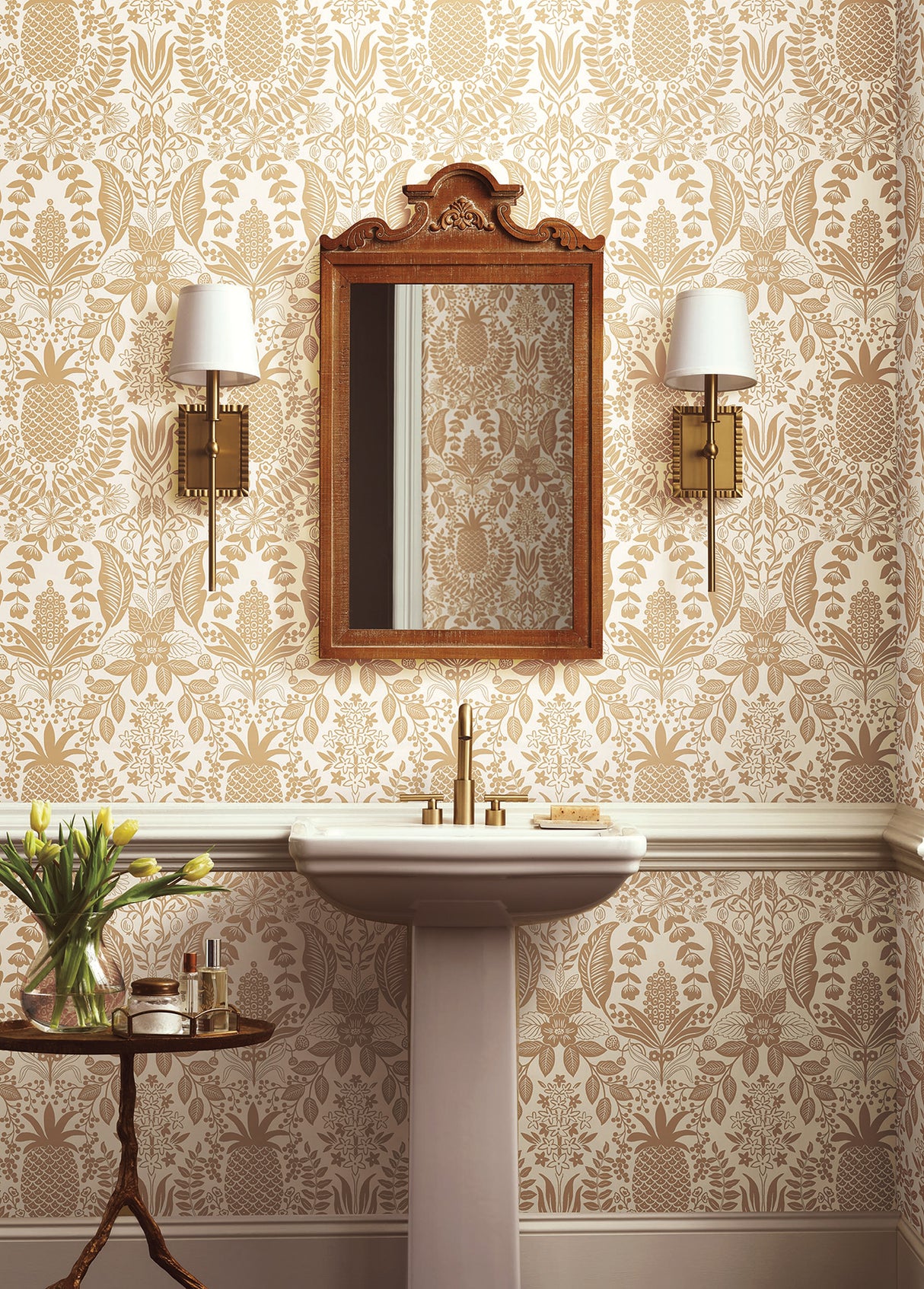 Rifle Paper Co. RF7482 Pineapple Damask Gold Wallpaper