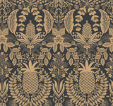 Rifle Paper Co. RF7483 Pineapple Damask Black Wallpaper