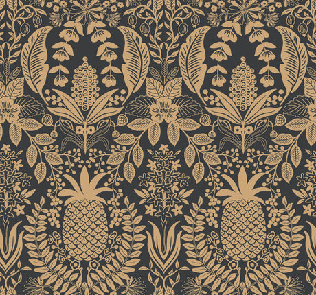 Rifle Paper Co. RF7483 Pineapple Damask Black Wallpaper