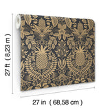 Rifle Paper Co. RF7483 Pineapple Damask Black Wallpaper