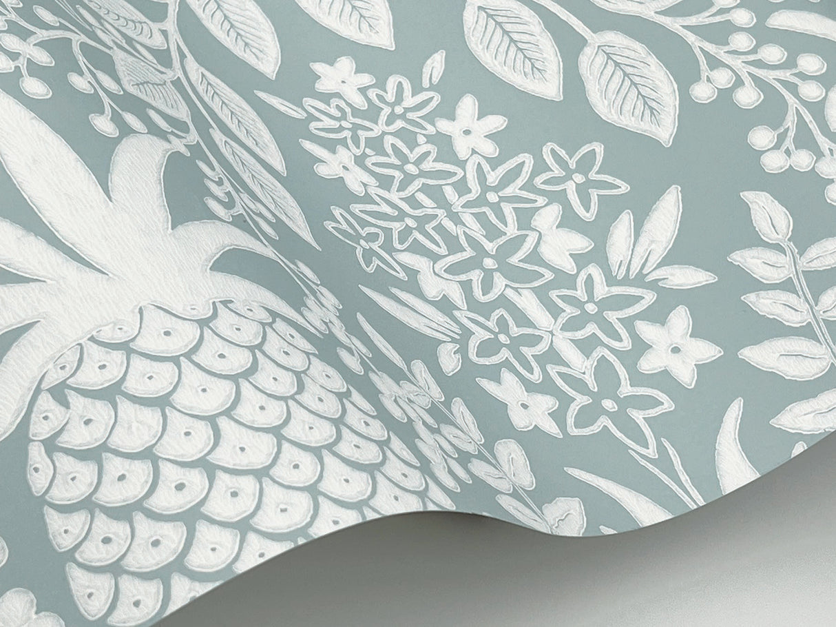 Rifle Paper Co. RF7484 Pineapple Damask Light Blue Wallpaper