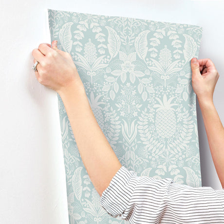 Rifle Paper Co. RF7484 Pineapple Damask Light Blue Wallpaper