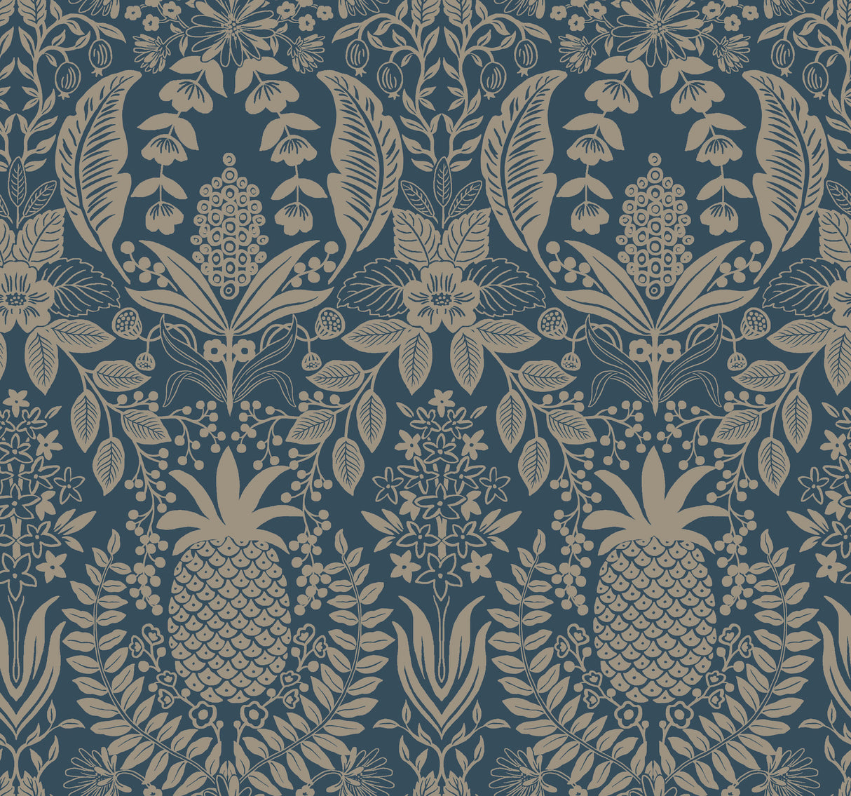 Rifle Paper Co. RF7486 Pineapple Damask Navy Wallpaper