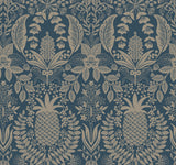 Rifle Paper Co. RF7486 Pineapple Damask Navy Wallpaper