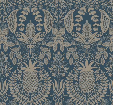 Rifle Paper Co. RF7486 Pineapple Damask Navy Wallpaper