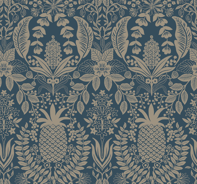 Rifle Paper Co. RF7486 Pineapple Damask Navy Wallpaper