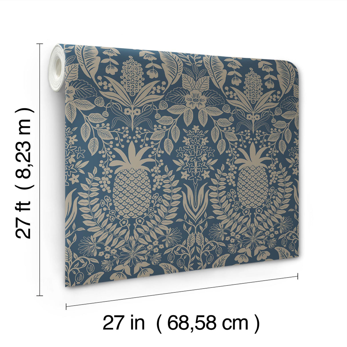 Rifle Paper Co. RF7486 Pineapple Damask Navy Wallpaper
