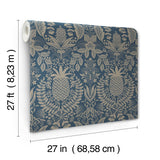 Rifle Paper Co. RF7486 Pineapple Damask Navy Wallpaper