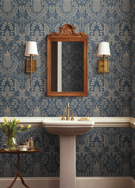 Rifle Paper Co. RF7486 Pineapple Damask Navy Wallpaper