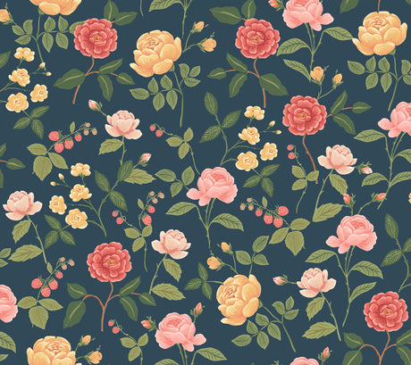 Rifle Paper Co. RF7544 Roses Navy Wallpaper