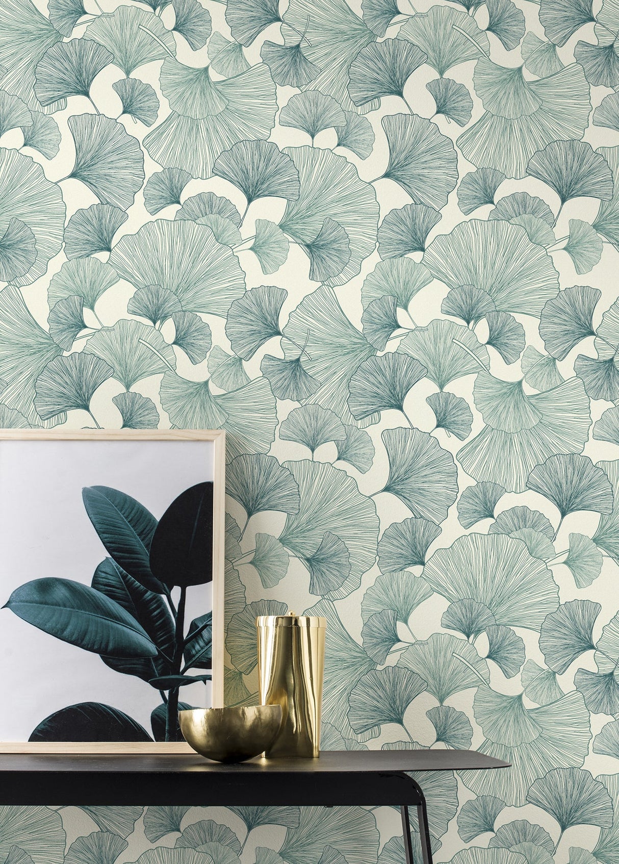 Rasch RH407662 Waft Teal Ginkgo Wallpaper