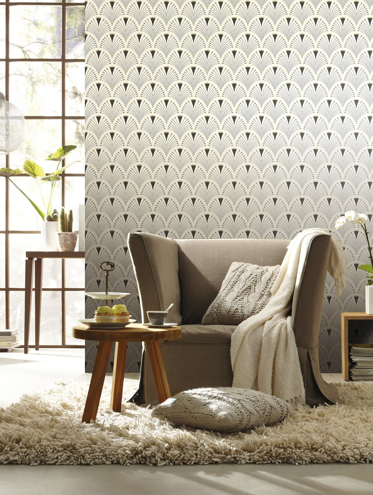 Rasch RH433210 Ruhlmann Cream Fan Wallpaper