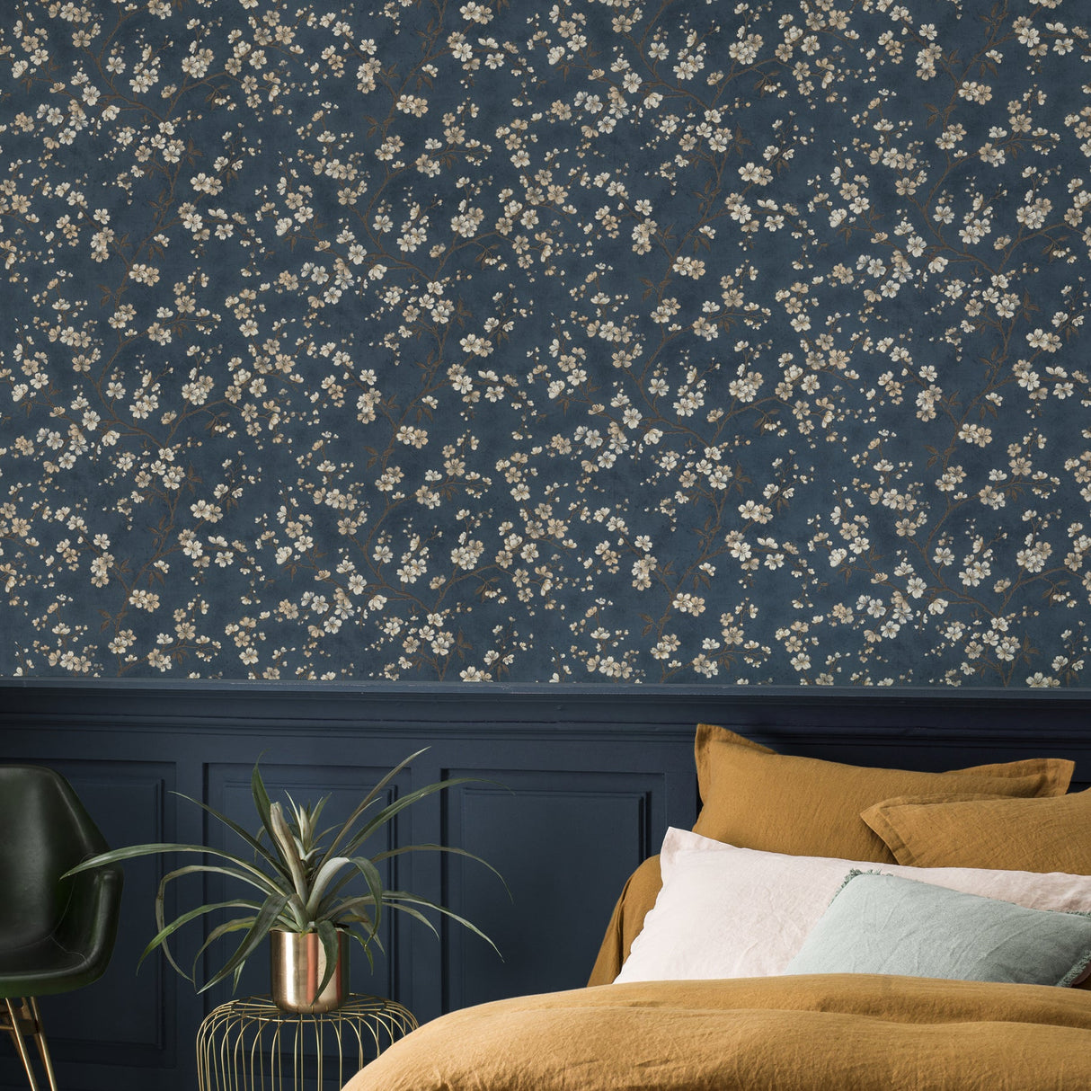 Rasch RH456738 Tsubomi Blue Cherry Blossom Wallpaper