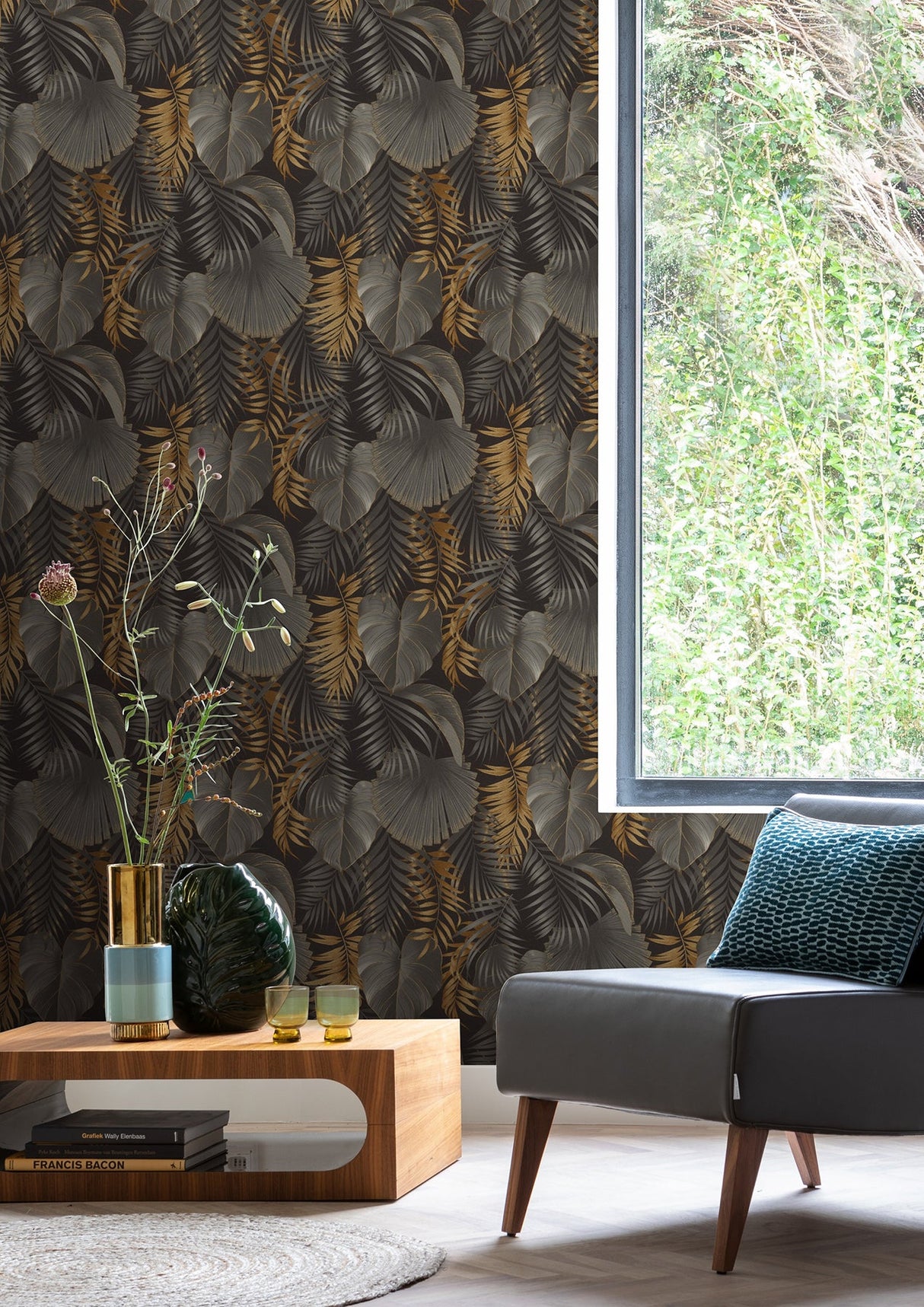 Rasch RH462043 Valdivi Black Palm Fronds Wallpaper