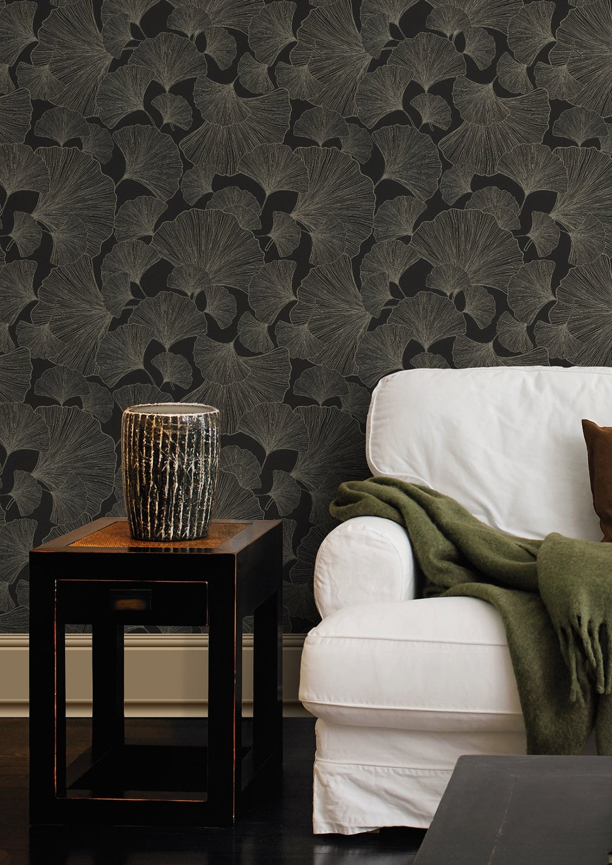 Rasch RH462234 Waft Black Ginkgo Wallpaper