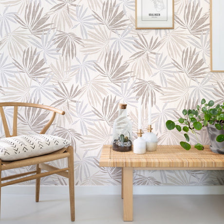 Rasch RH535419 Khmunu Neutral Palm Leaf Wallpaper