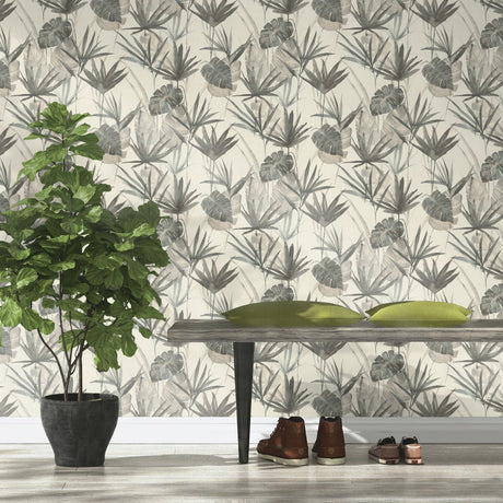 Rasch RH536416 Nameri Grey Tropical Frond Wallpaper