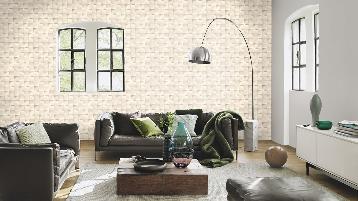 Rasch RH611359 Eyre White Three-Dimensional Geometric Wallpaper