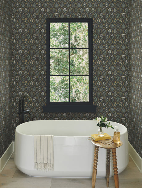York RI5133 Hawthorne Black & Cream Wallpaper