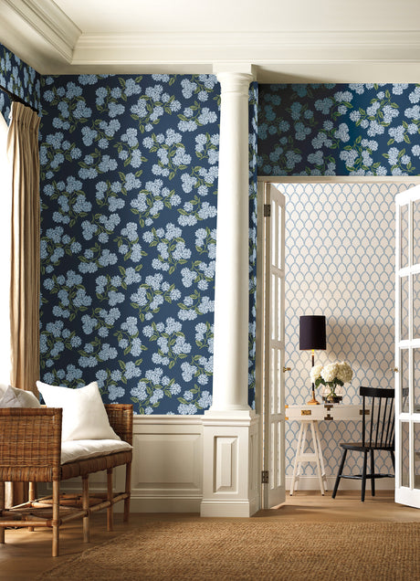 York RI5142 Hydrangea Navy Wallpaper