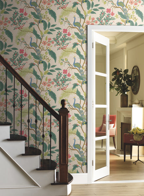 York RI5169 Peacock Light Pink Wallpaper