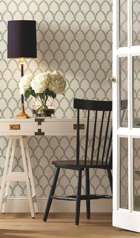 York RI5178 Laurel Green & White Wallpaper