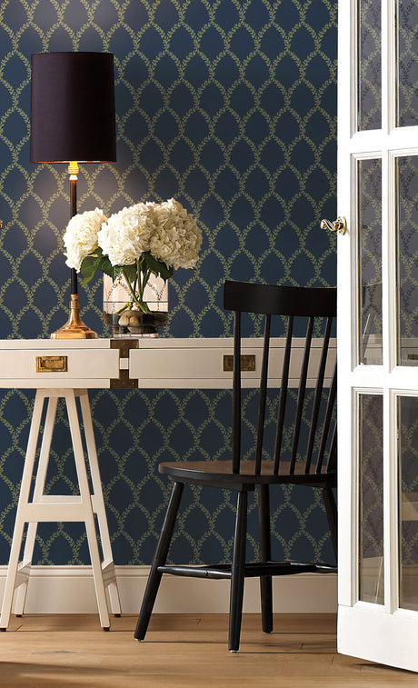 York RI5179 Laurel Navy Wallpaper