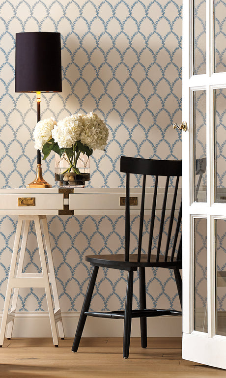 York RI5180 Laurel Blue & White Wallpaper