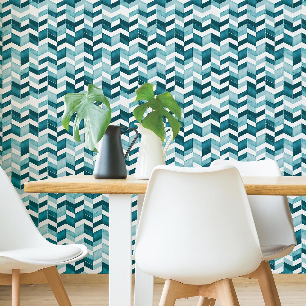 RoomMates RMK11357RL Paul Brent Watercolor Chevron Peel and Stick Wallpaper - Eade's Wallpaper
