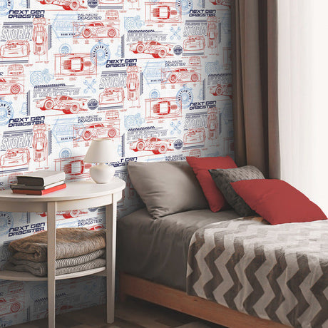 RoomMates RMK11803WP Disney and Pixar Cars Schematic Peel and Stick Wallpaper - Eade's Wallpaper
