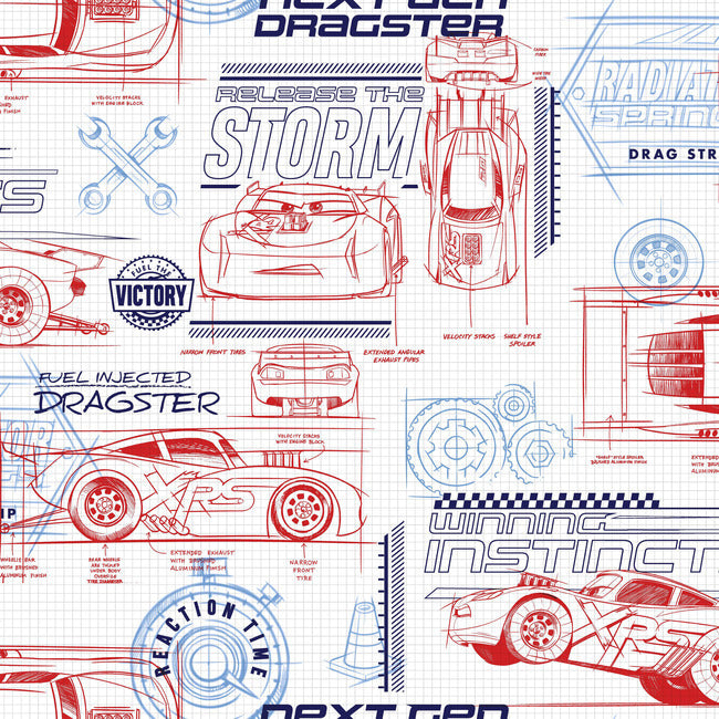 RoomMates RMK11802WP Disney and Pixar Cars Schematic Peel and Stick Wallpaper - Eade's Wallpaper