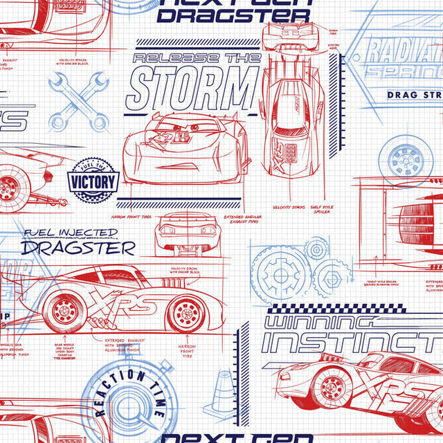 RoomMates RMK11802WP Disney and Pixar Cars Schematic Peel and Stick Wallpaper - Eade's Wallpaper