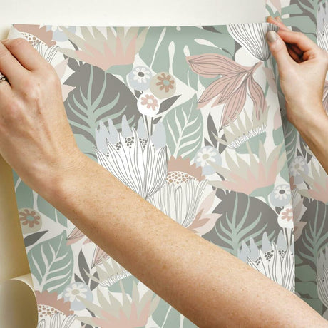RoomMates RMK11914WP Retro Tropical Leaves Peel and Stick Wallpaper - Eade's Wallpaper
