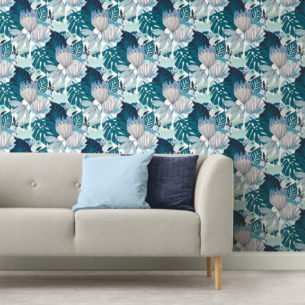 RoomMates RMK11912WP Retro Tropical Leaves Peel and Stick Wallpaper - Eade's Wallpaper
