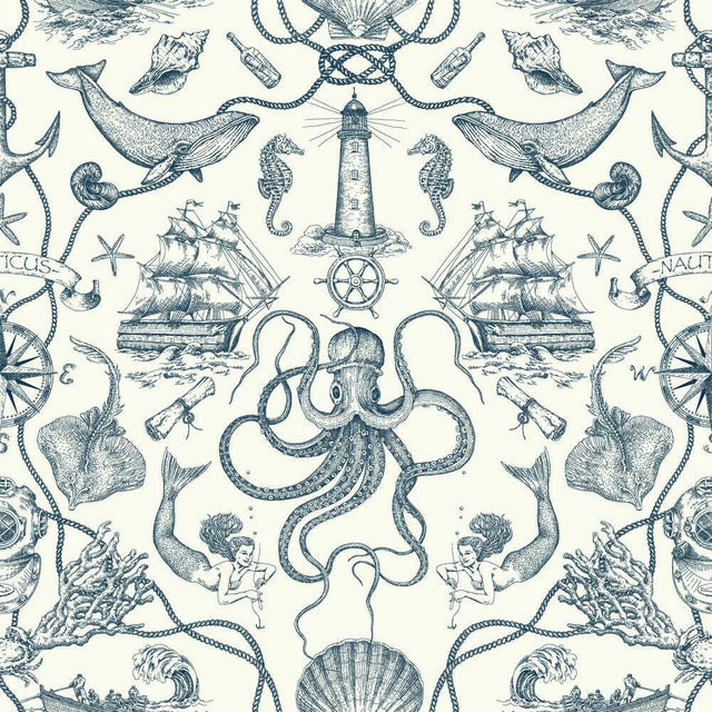 RoomMates RMK12002WP Deep Sea Toile Peel and Stick Wallpaper - Eade's Wallpaper