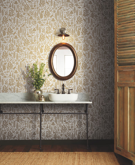 York RP7371 Menagerie Toile Beige Wallpaper