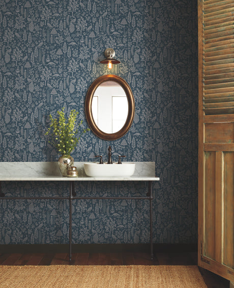 York RP7372 Menagerie Toile Dark Blue Wallpaper