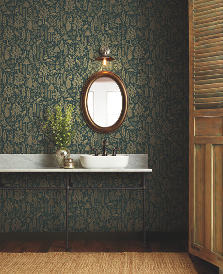 York RP7373 Menagerie Toile Brown Wallpaper